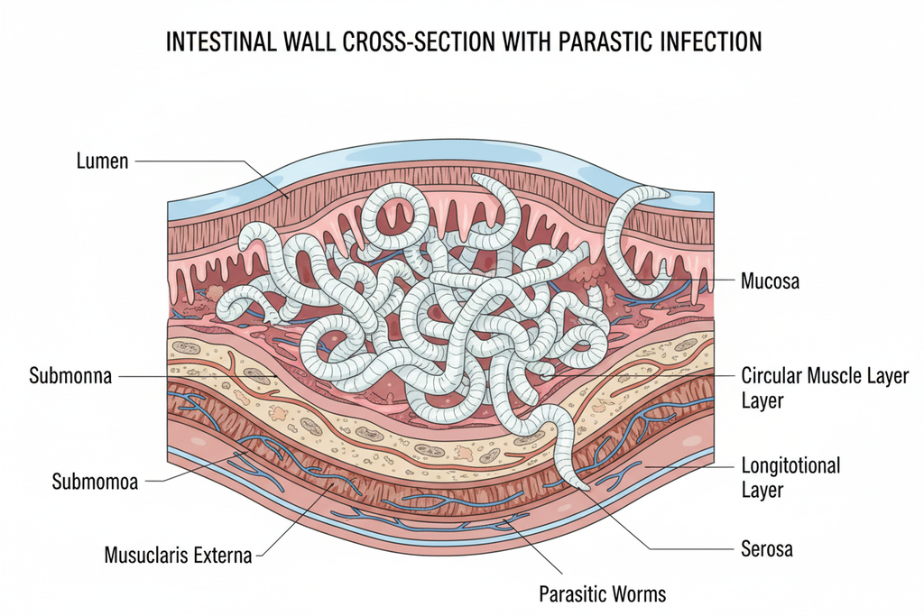 intestinal wall cavity worms