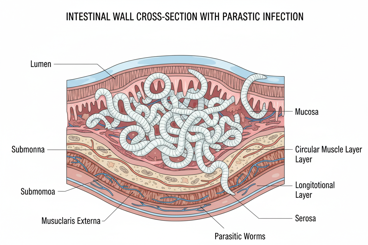 intestinal wall cavity worms
