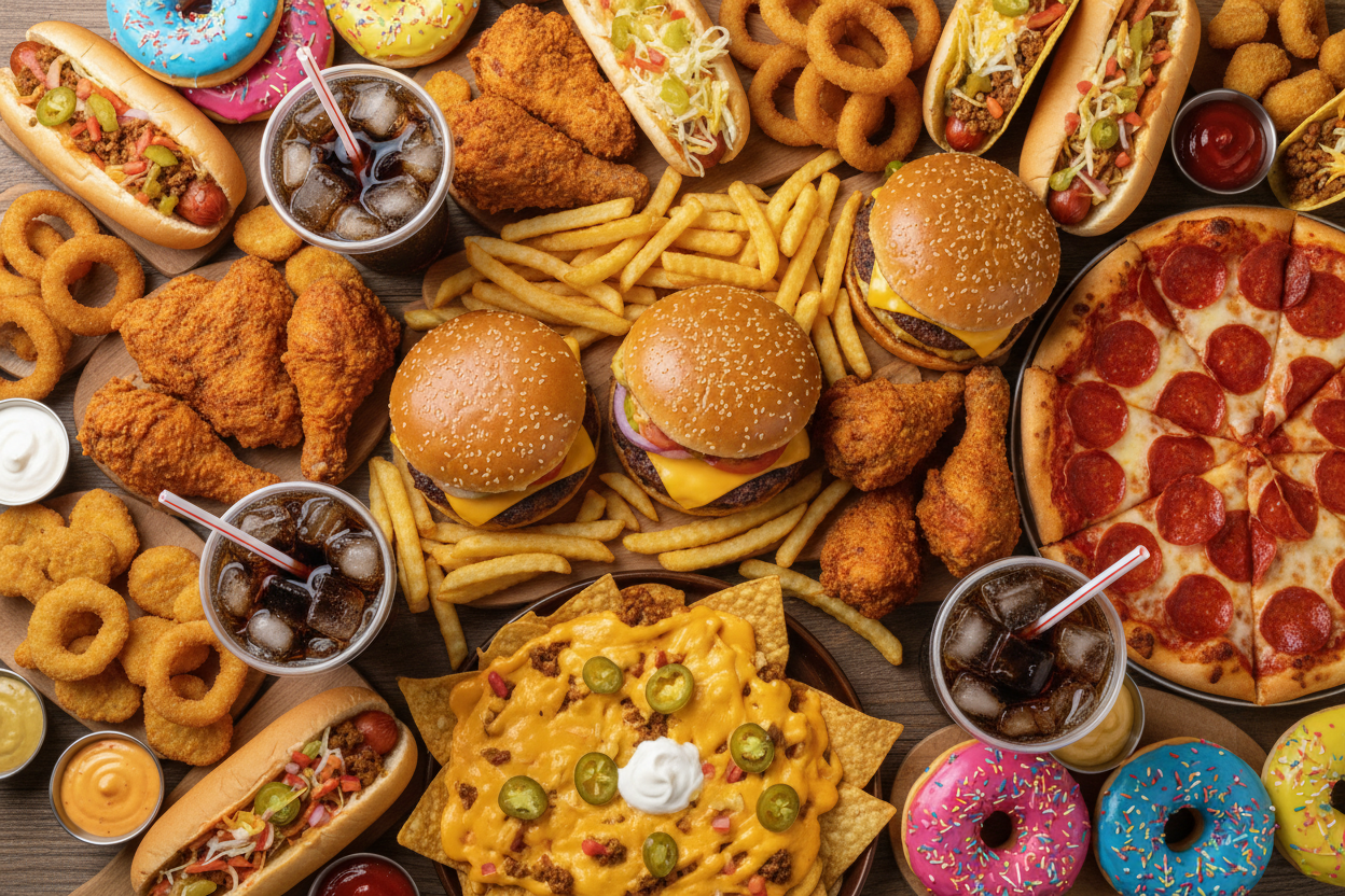 smorgasbord unhealthy foods fast foods